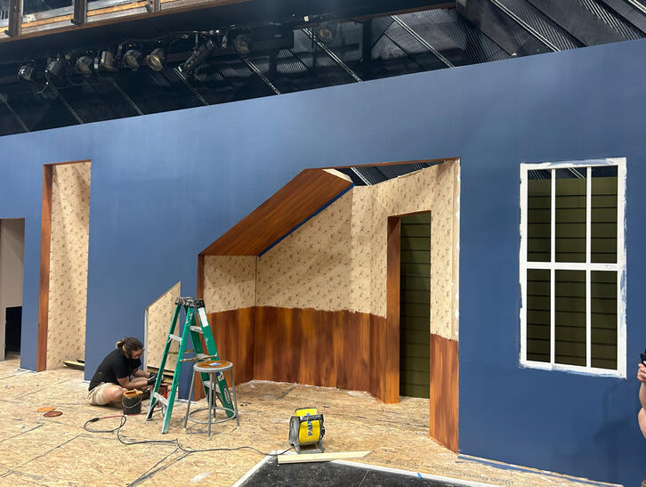 Enough to Let the Light In - process photo, wallpaper and wood texturing