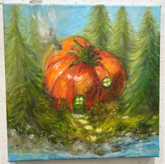 Tomato House, oil on canvas, 12"x12"